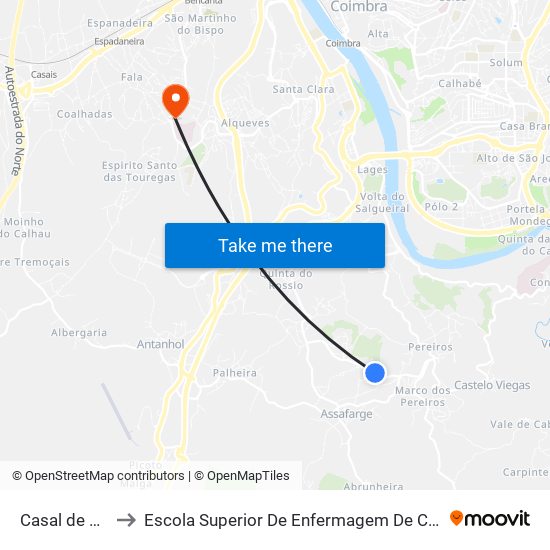 Casal de São João to Escola Superior De Enfermagem De Coimbra - Pólo B (Esenfc) map