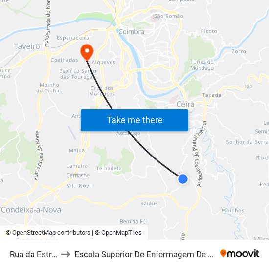 Rua da Estrada Nova to Escola Superior De Enfermagem De Coimbra - Pólo B (Esenfc) map