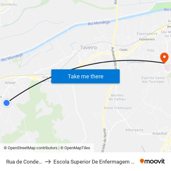 Rua de Condeixa Cemitério to Escola Superior De Enfermagem De Coimbra - Pólo B (Esenfc) map