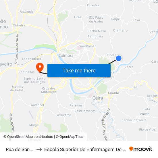 Rua de Santo António to Escola Superior De Enfermagem De Coimbra - Pólo B (Esenfc) map
