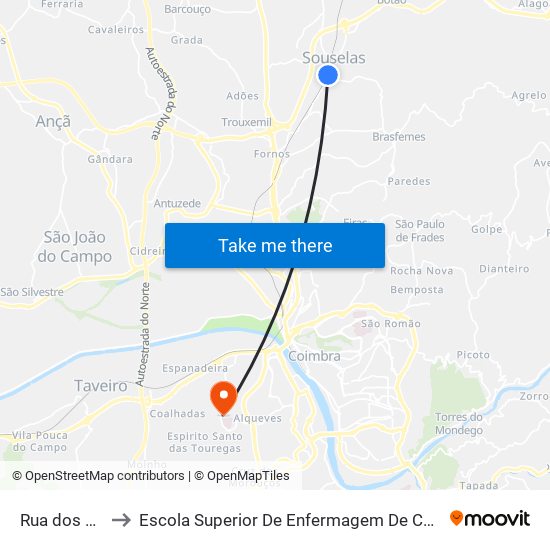 Rua dos Correios to Escola Superior De Enfermagem De Coimbra - Pólo B (Esenfc) map