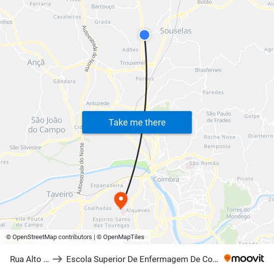 Rua Alto da Eira to Escola Superior De Enfermagem De Coimbra - Pólo B (Esenfc) map