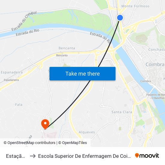 Estação Velha to Escola Superior De Enfermagem De Coimbra - Pólo B (Esenfc) map