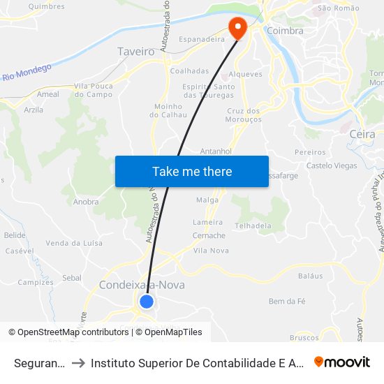 Segurança Social to Instituto Superior De Contabilidade E Administração De Coimbra (Iscac) map