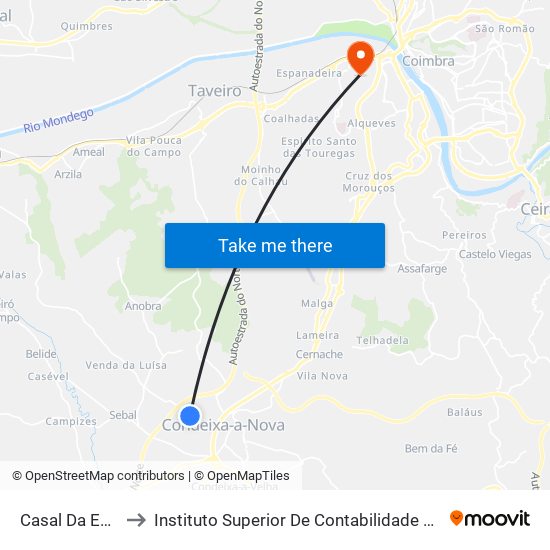 Casal Da Estrada/Capela to Instituto Superior De Contabilidade E Administração De Coimbra (Iscac) map