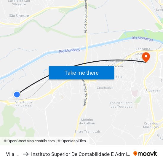 Vila Pouca to Instituto Superior De Contabilidade E Administração De Coimbra (Iscac) map