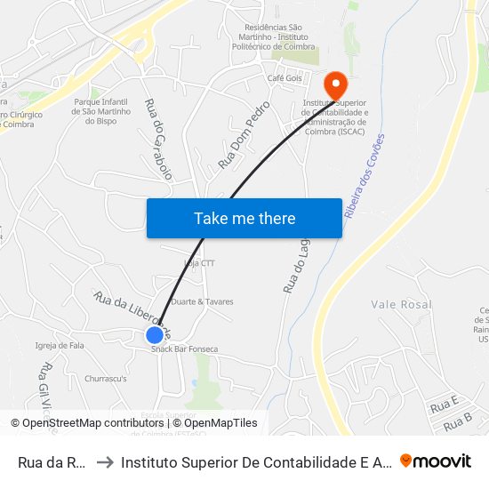 Rua da República 1 to Instituto Superior De Contabilidade E Administração De Coimbra (Iscac) map