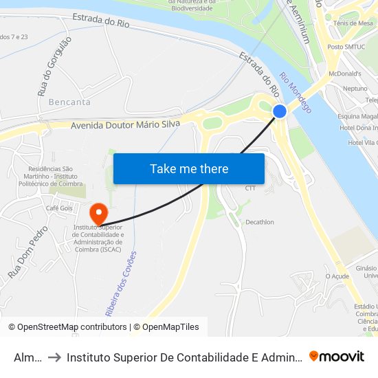 Almegue to Instituto Superior De Contabilidade E Administração De Coimbra (Iscac) map