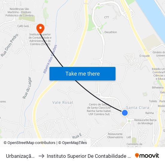 Urbanização Santa Isabel to Instituto Superior De Contabilidade E Administração De Coimbra (Iscac) map