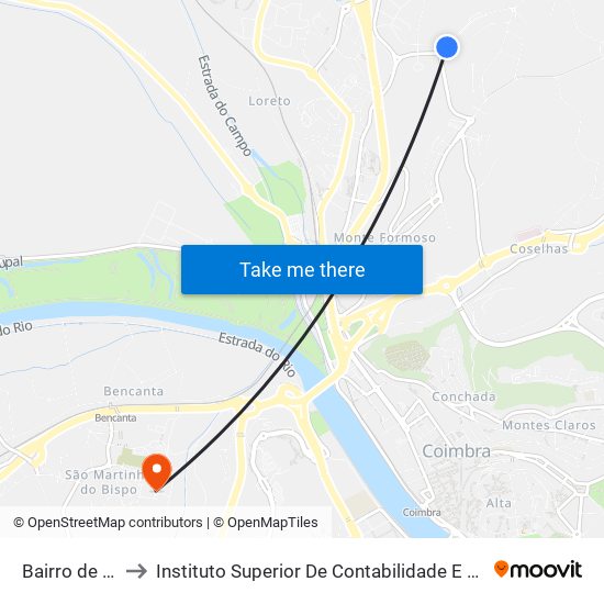 Bairro de São Miguel to Instituto Superior De Contabilidade E Administração De Coimbra (Iscac) map