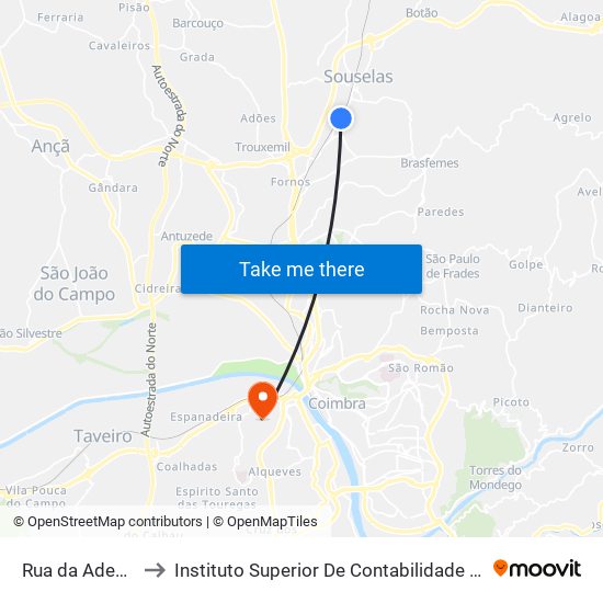 Rua da Adega Cooperativa to Instituto Superior De Contabilidade E Administração De Coimbra (Iscac) map