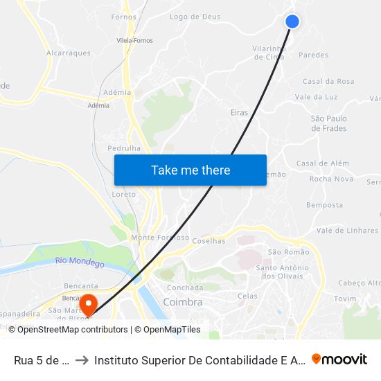 Rua 5 de Outubro 2 to Instituto Superior De Contabilidade E Administração De Coimbra (Iscac) map