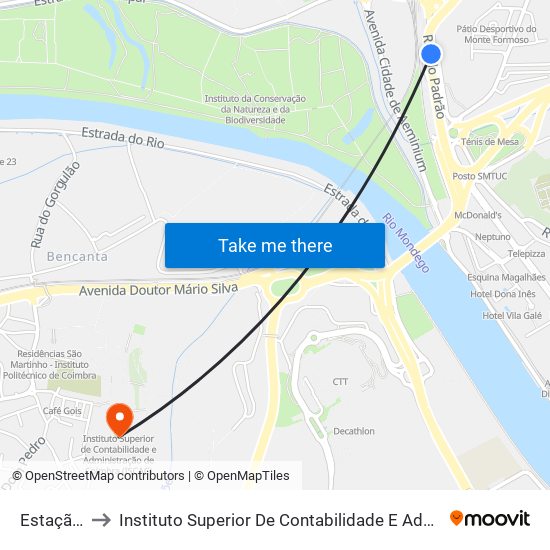 Estação Velha to Instituto Superior De Contabilidade E Administração De Coimbra (Iscac) map