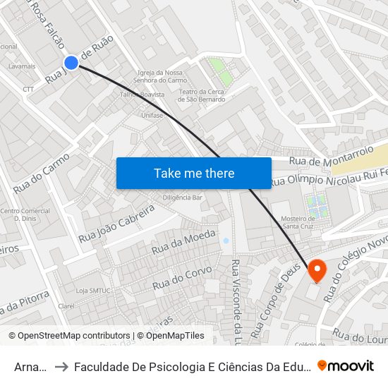 Arnado to Faculdade De Psicologia E Ciências Da Educação map