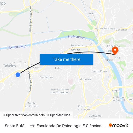 Santa Eufémia 1 to Faculdade De Psicologia E Ciências Da Educação map