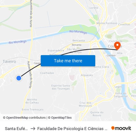 Santa Eufémia 3 to Faculdade De Psicologia E Ciências Da Educação map