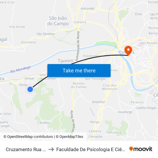 Cruzamento Rua da Lameira to Faculdade De Psicologia E Ciências Da Educação map