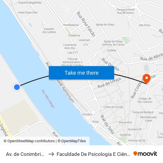 Av. de Conimbriga (smtuc) to Faculdade De Psicologia E Ciências Da Educação map