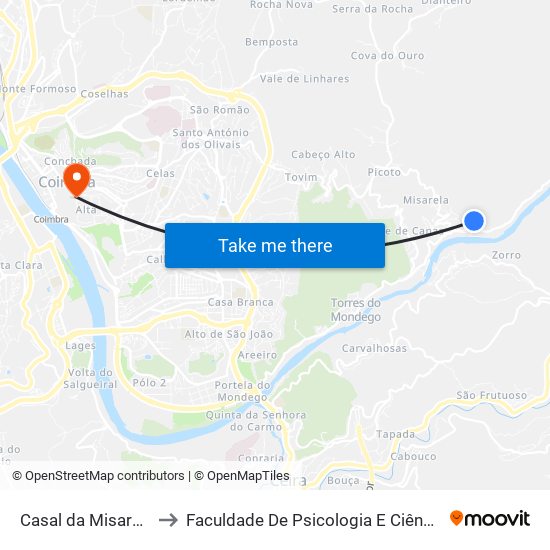 Casal da Misarela (norte) to Faculdade De Psicologia E Ciências Da Educação map