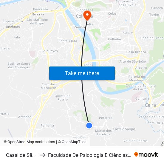 Casal de São João to Faculdade De Psicologia E Ciências Da Educação map