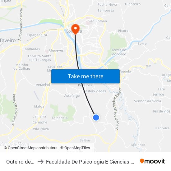 Outeiro de Bera to Faculdade De Psicologia E Ciências Da Educação map