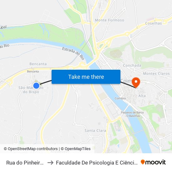 Rua do Pinheiro Manso to Faculdade De Psicologia E Ciências Da Educação map