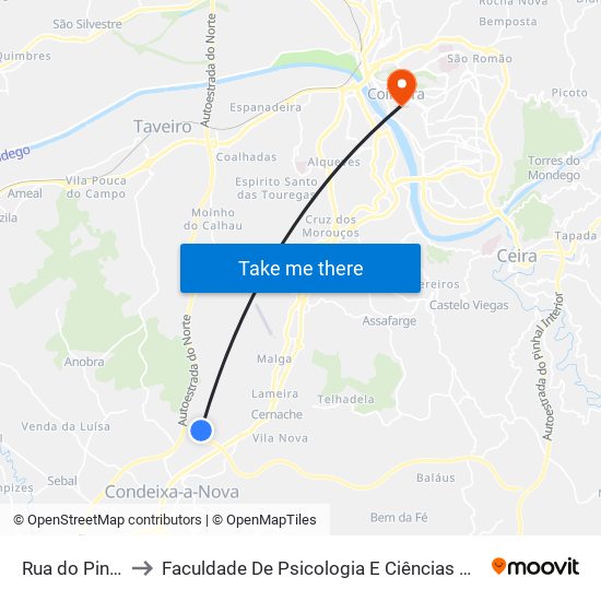 Rua do Pinheiro to Faculdade De Psicologia E Ciências Da Educação map