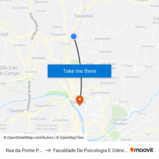 Rua da Ponte Pedrinha 1 to Faculdade De Psicologia E Ciências Da Educação map