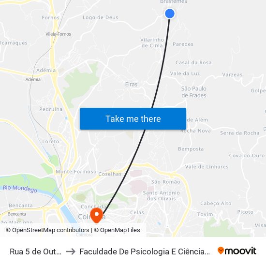 Rua 5 de Outubro 3 to Faculdade De Psicologia E Ciências Da Educação map