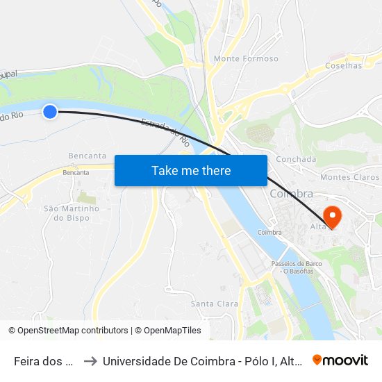 Feira dos 7 e 23 to Universidade De Coimbra - Pólo I, Alta Universitária map