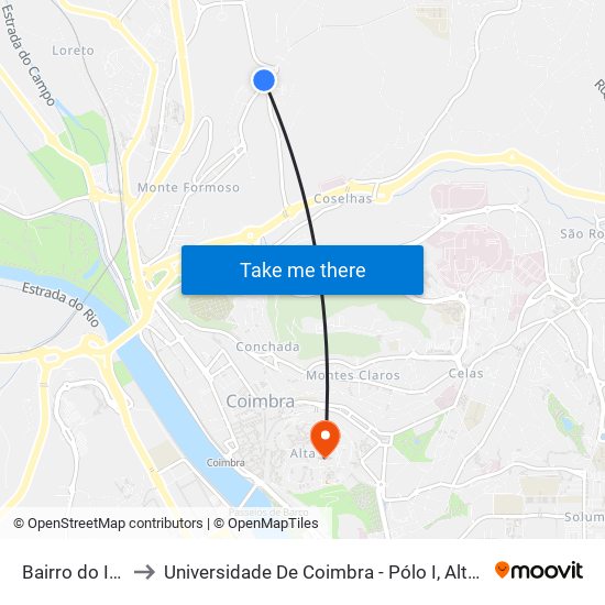 Bairro do Ingote to Universidade De Coimbra - Pólo I, Alta Universitária map