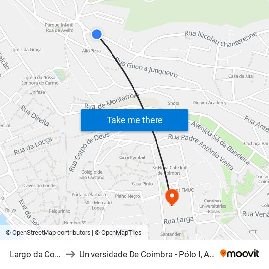 Largo da Conchada to Universidade De Coimbra - Pólo I, Alta Universitária map