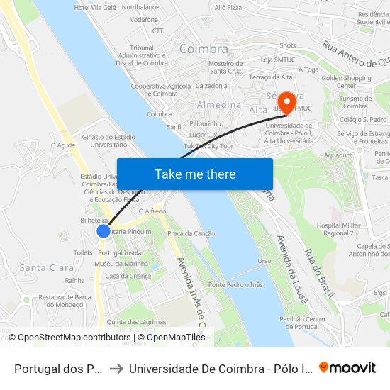 Portugal dos Pequenitos to Universidade De Coimbra - Pólo I, Alta Universitária map