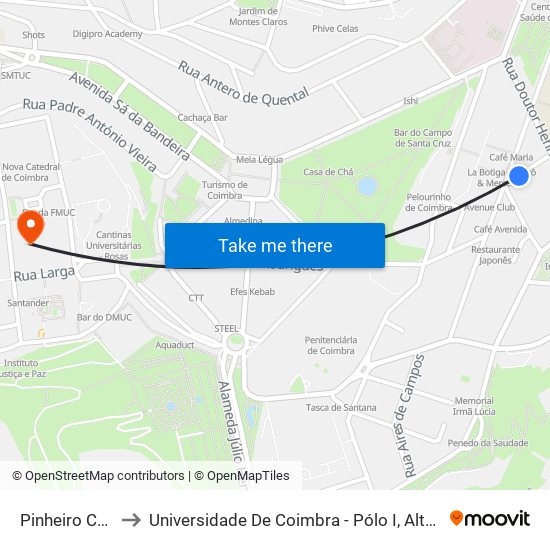 Pinheiro Chagas to Universidade De Coimbra - Pólo I, Alta Universitária map