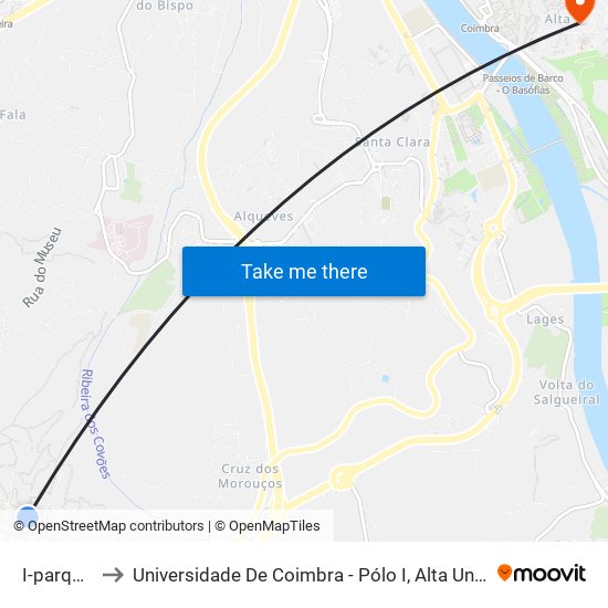 I-parque 2 to Universidade De Coimbra - Pólo I, Alta Universitária map