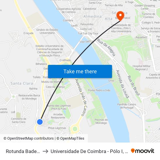 Rotunda Baden Powell to Universidade De Coimbra - Pólo I, Alta Universitária map