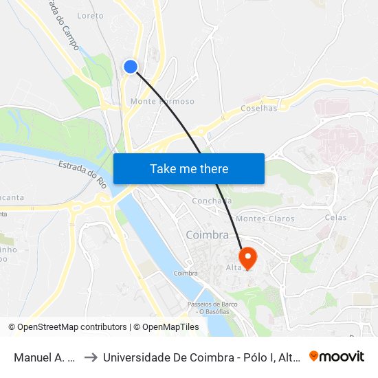 Manuel A. Sousa to Universidade De Coimbra - Pólo I, Alta Universitária map