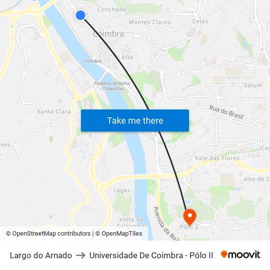 Largo do Arnado to Universidade De Coimbra - Pólo II map