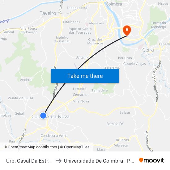 Urb. Casal Da Estrada to Universidade De Coimbra - Pólo II map