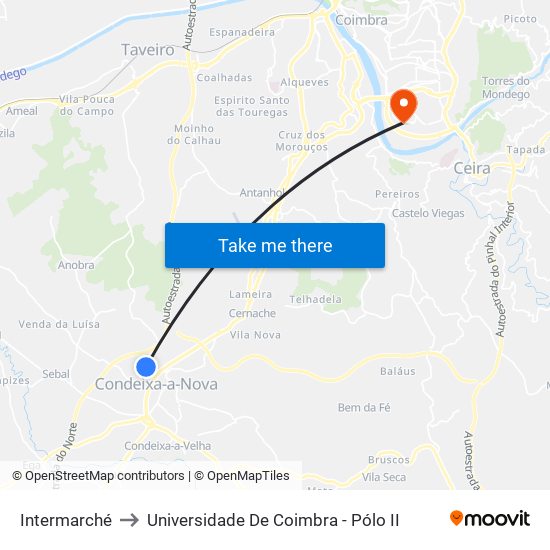 Intermarché to Universidade De Coimbra - Pólo II map