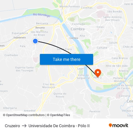 Cruzeiro to Universidade De Coimbra - Pólo II map