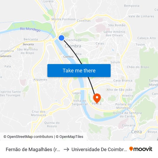 Fernão de Magalhães  (rodoviária) to Universidade De Coimbra - Pólo II map