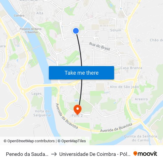 Penedo da Saudade to Universidade De Coimbra - Pólo II map