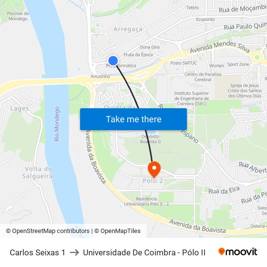 Carlos Seixas 1 to Universidade De Coimbra - Pólo II map