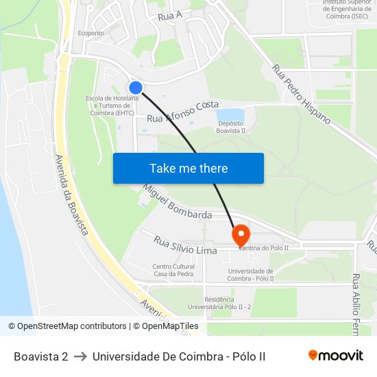 Boavista 2 to Universidade De Coimbra - Pólo II map