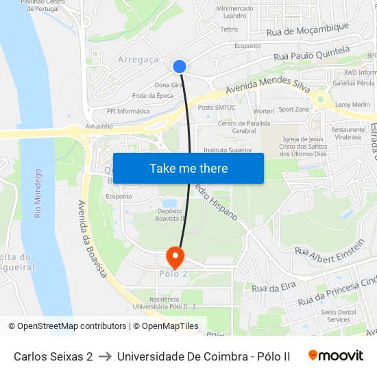 Carlos Seixas 2 to Universidade De Coimbra - Pólo II map