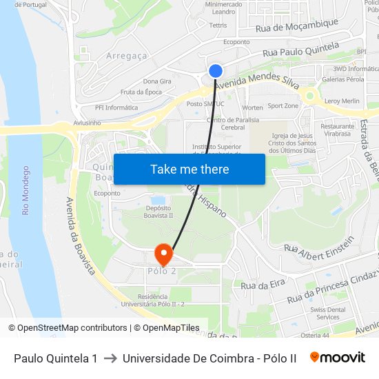 Paulo Quintela 1 to Universidade De Coimbra - Pólo II map