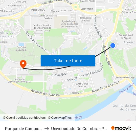 Parque de Campismo to Universidade De Coimbra - Pólo II map