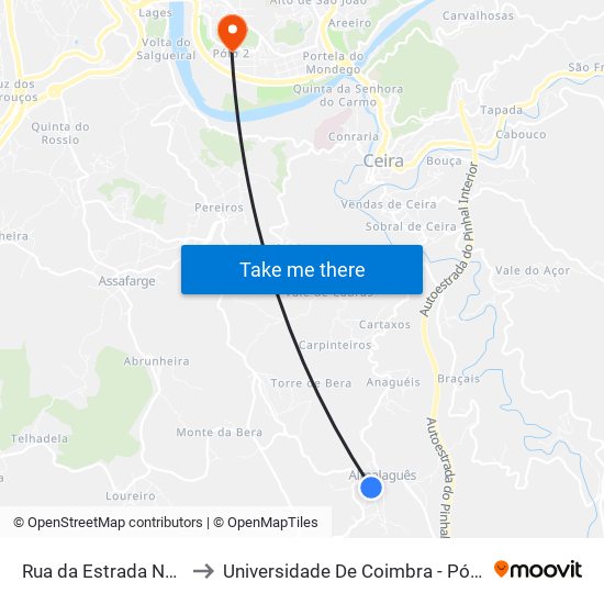 Rua da Estrada Nova to Universidade De Coimbra - Pólo II map