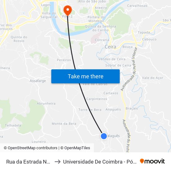 Rua da Estrada Nova to Universidade De Coimbra - Pólo II map